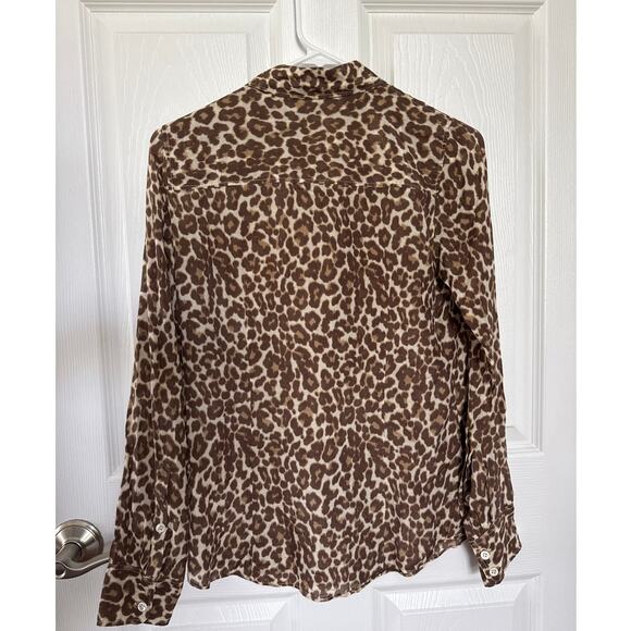 J. Crew prefect cheetah print silk cotton mix button down shirt brown 2 - Picture 13 of 15